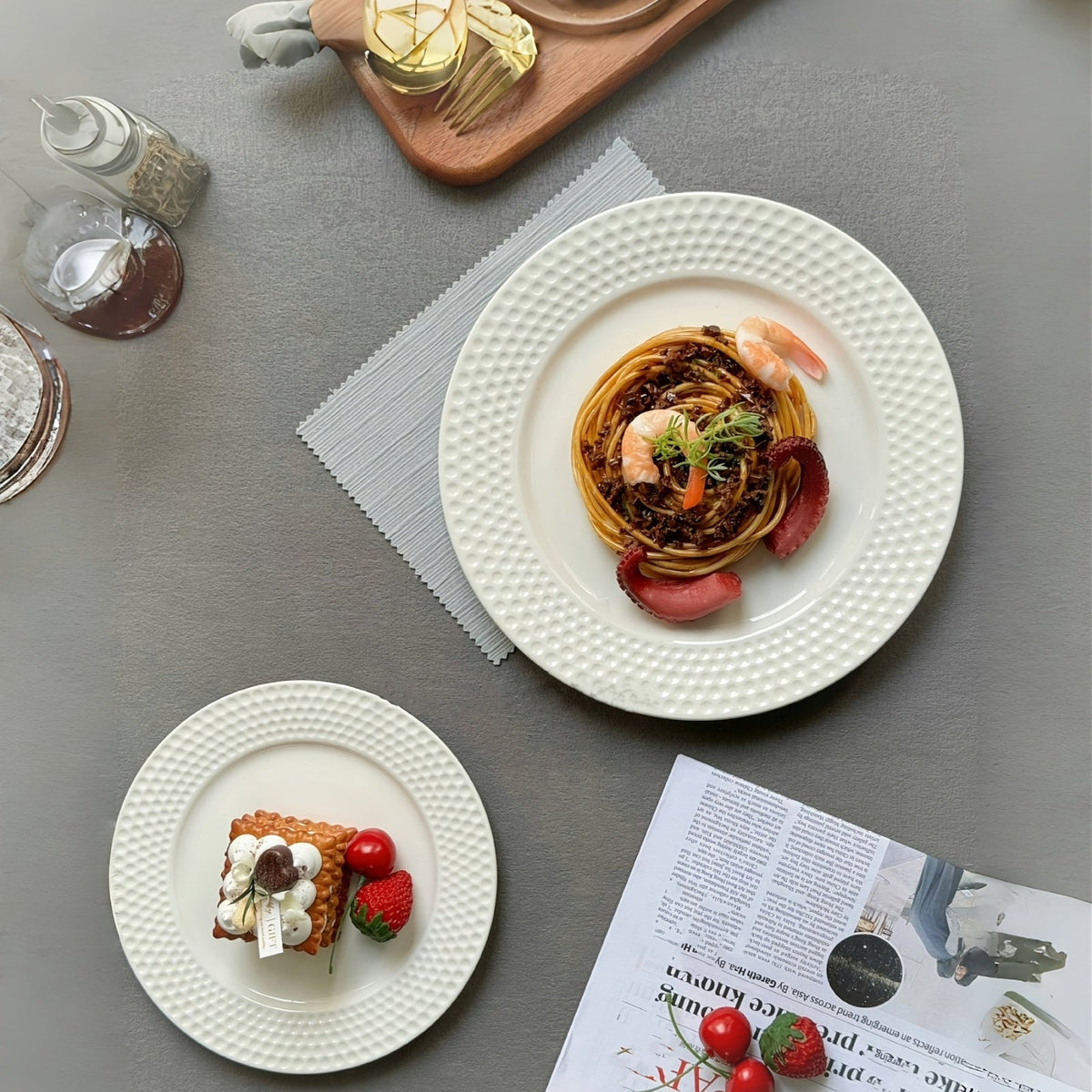 Nordic Ceramic Plates Set Elegant White Golf Pattern