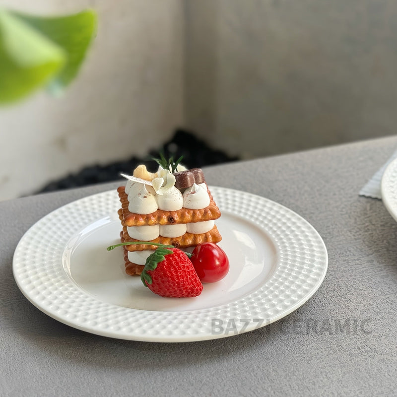 Nordic Ceramic Plates Set Elegant White Golf Pattern