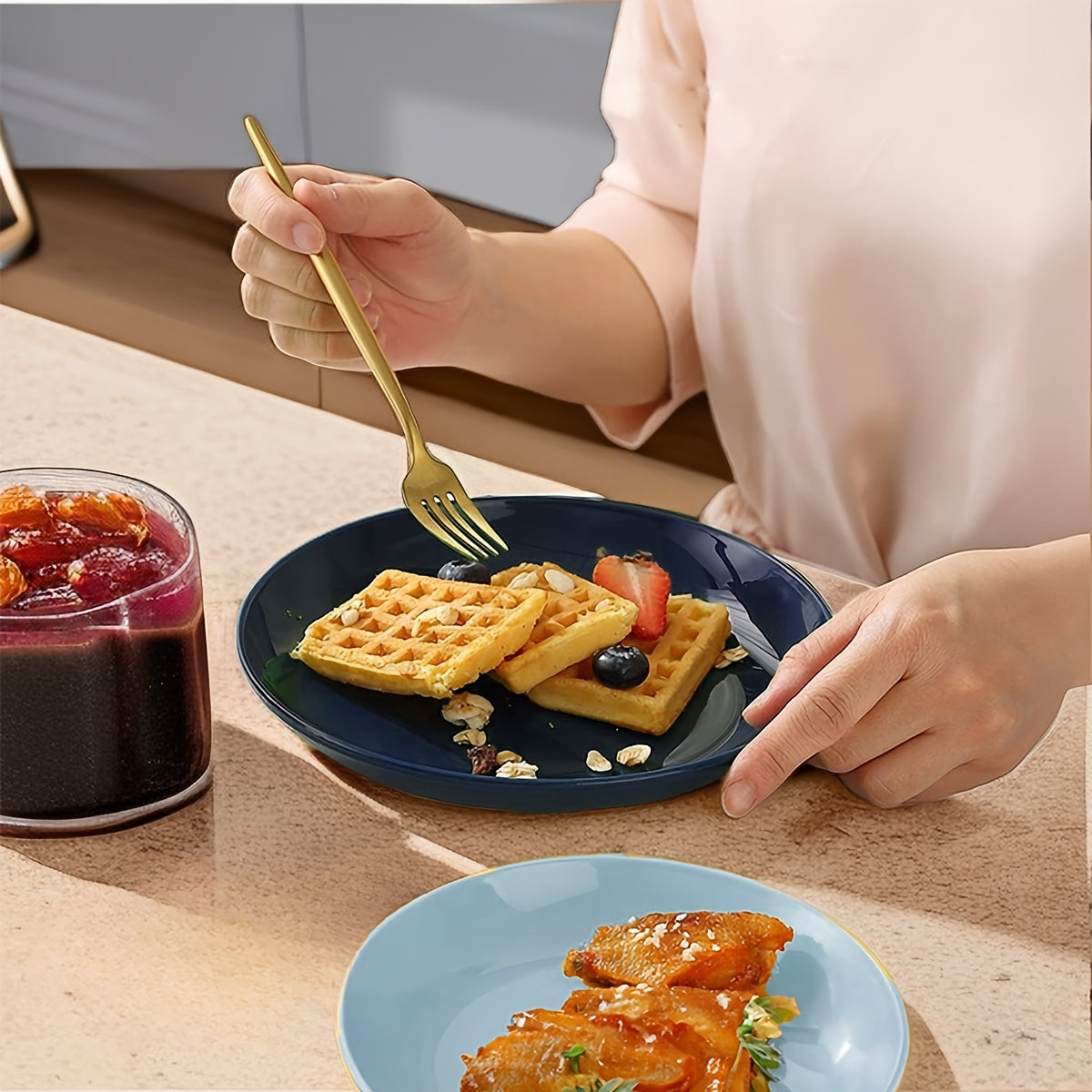 Set of 4 Unbreakable MicrowaveSafe Blue Plates