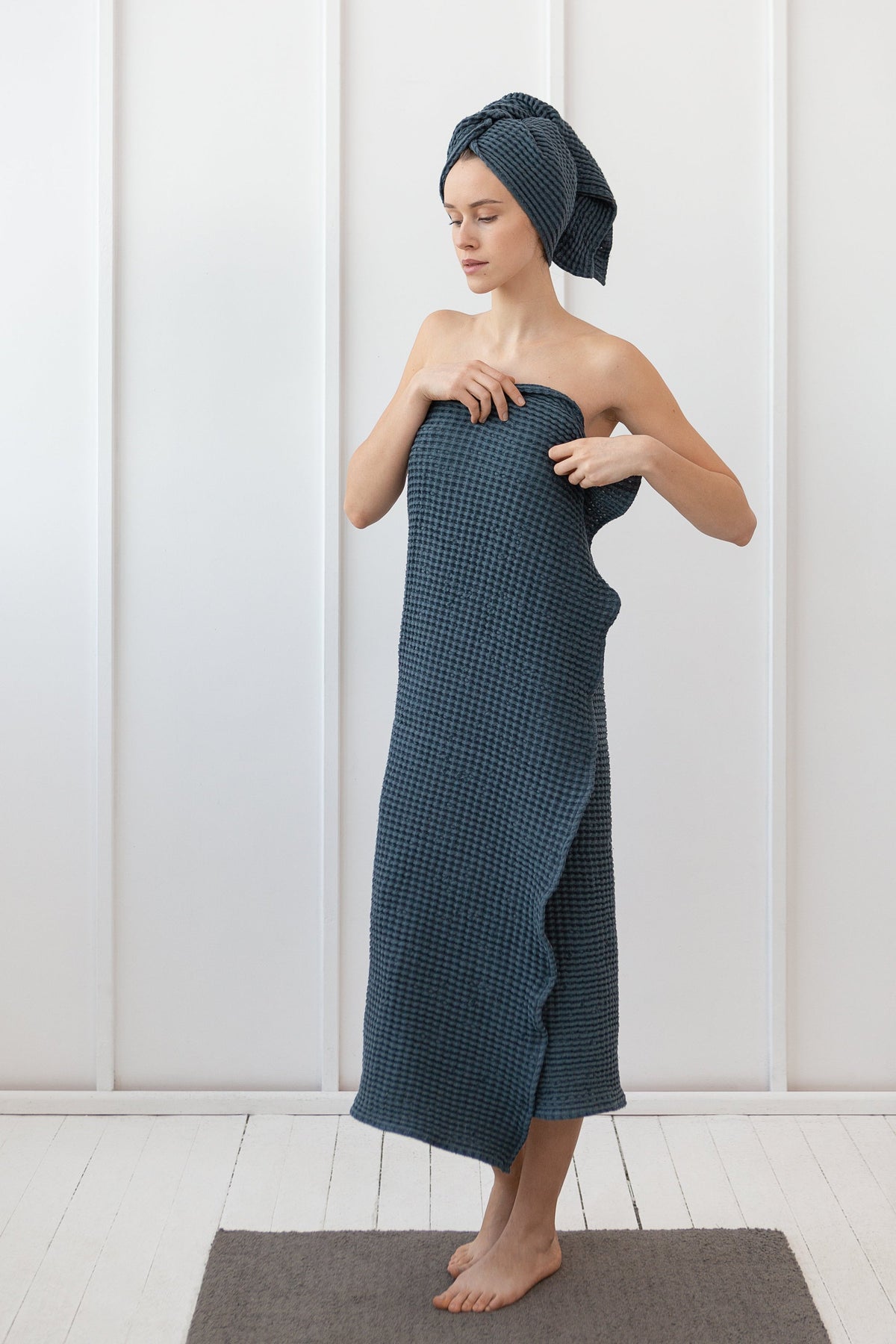 White linen waffle towel