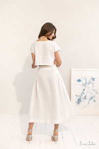 Taormina Set | Linen Crop Top and Flared Midi Skirt