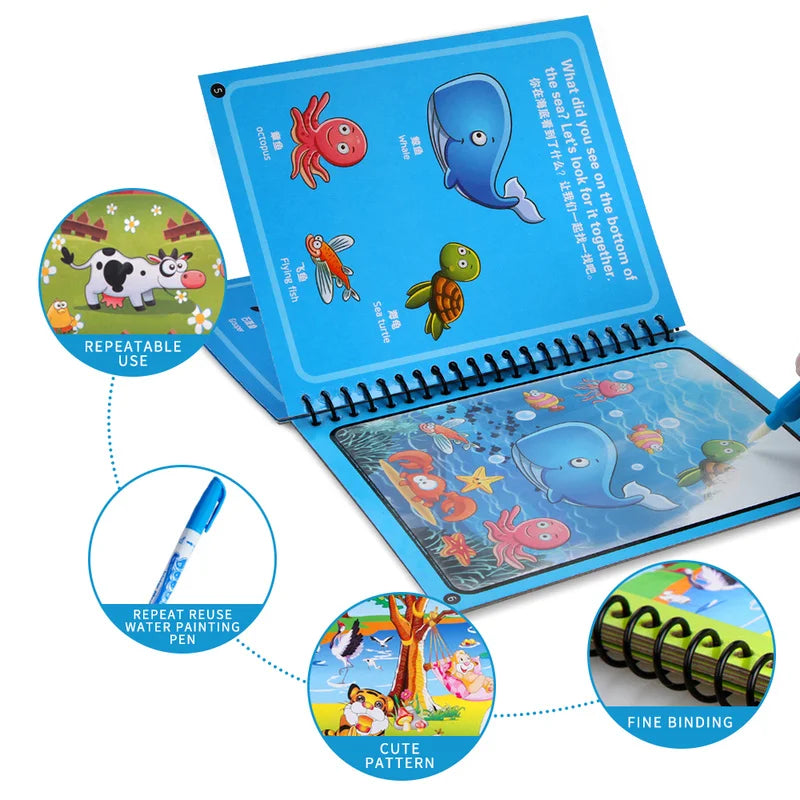 Magical Book Water Drawing Montessori Toys Reusable Coloring Book