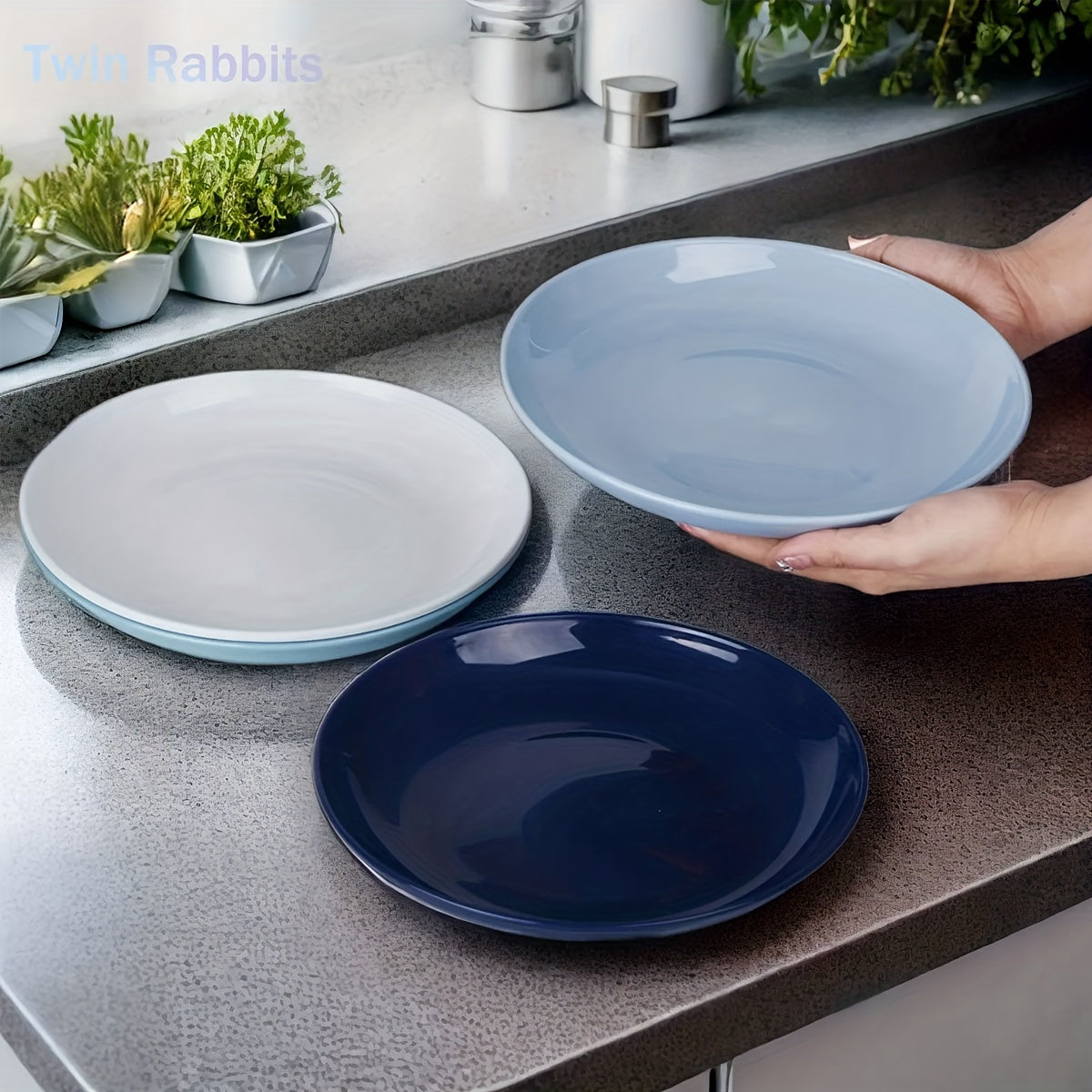 Set of 4 Unbreakable MicrowaveSafe Blue Plates
