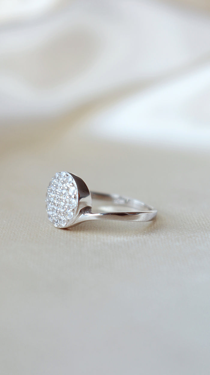 925 Silver Diamond Button Statement Ring