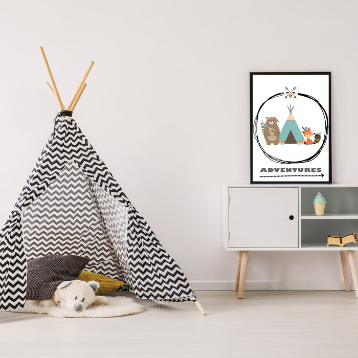 Poster "Adventures" black frame, A4 format
