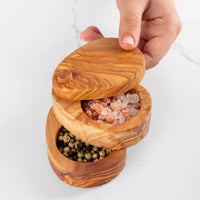 Handmade Olive Wood Salt Double Layer – Rustic & Sustainable Kitchen