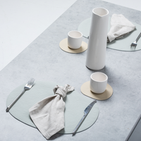 Natural leather placemat and coaster | grey blue