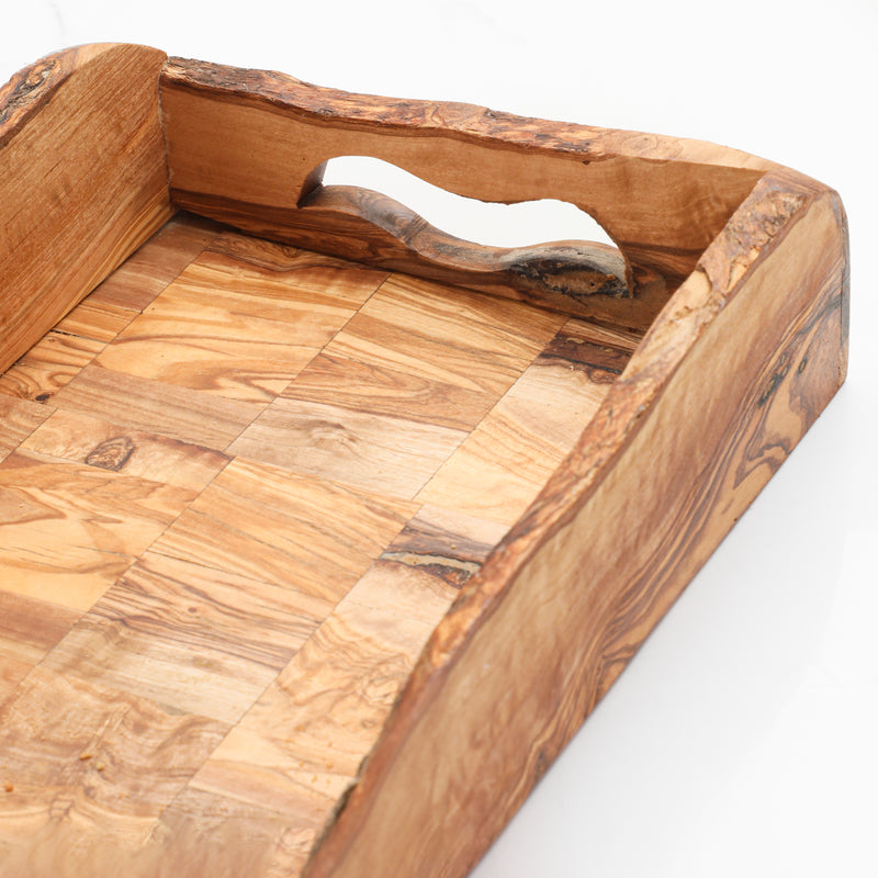 Handmade Olive Wood Rectangular Tray with Handles – Serving Board