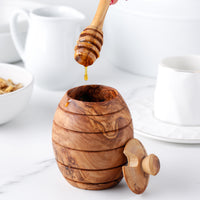 Rustic Olive Wood Honey Jar & Dipper – Hand-Carved