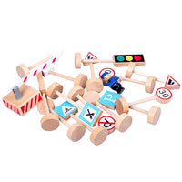 Wooden Road Traffic Signs 15 pcs Wood Pretend Toys for Kids Children