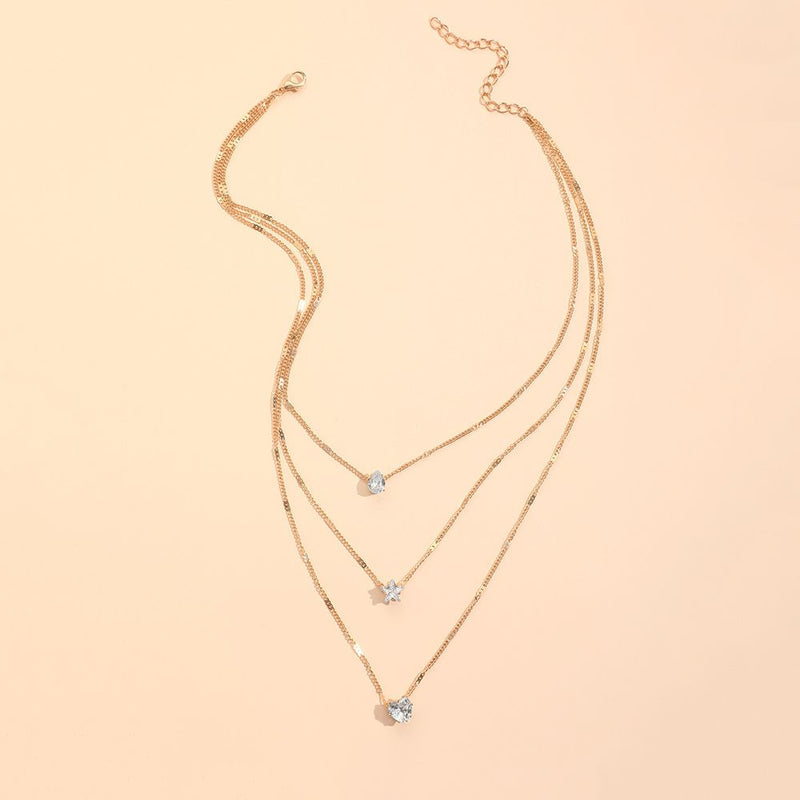 Zircon Necklace Multi-layer Five-pointed Star Love Water Drop Pendant