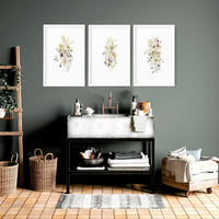 Toilet wall decoration | Set of 3 Floral wall art prints