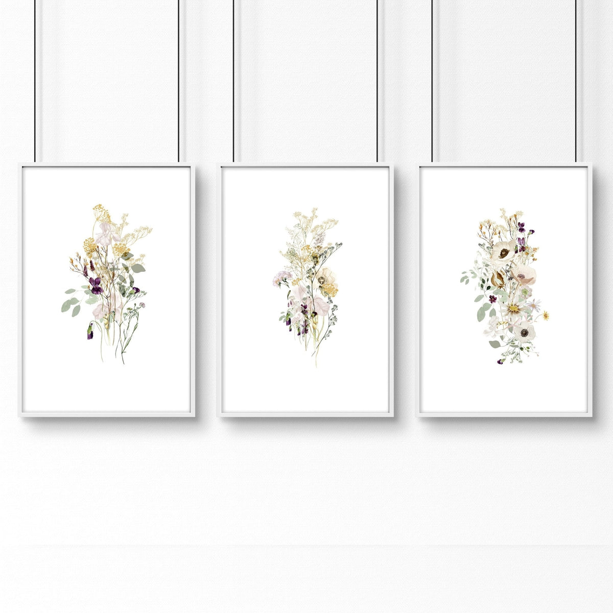 Toilet wall decoration | Set of 3 Floral wall art prints