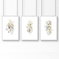 Toilet wall decoration | Set of 3 Floral wall art prints