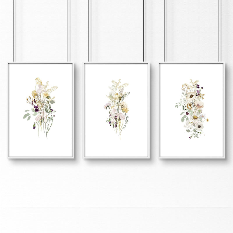Toilet wall decoration | Set of 3 Floral wall art prints