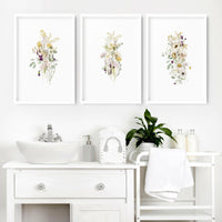 Toilet wall decoration | Set of 3 Floral wall art prints