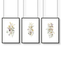 Toilet wall decoration | Set of 3 Floral wall art prints