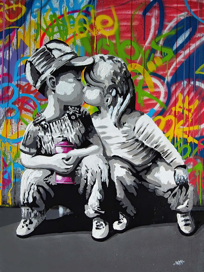 Banksy: First Kiss Wrapped Canvas Print
