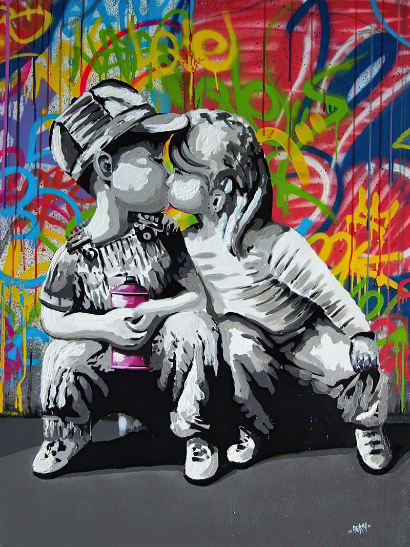 Banksy: First Kiss Wrapped Canvas Print