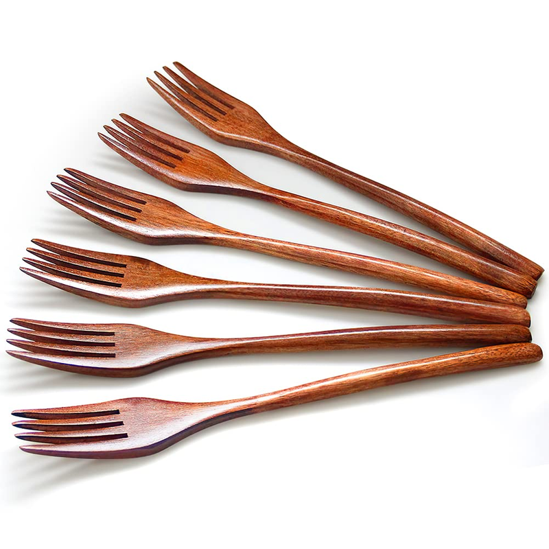 Handmade Wooden Dessert fork(Pack Of 6) Size 22X3X0.1 CM Color Dark