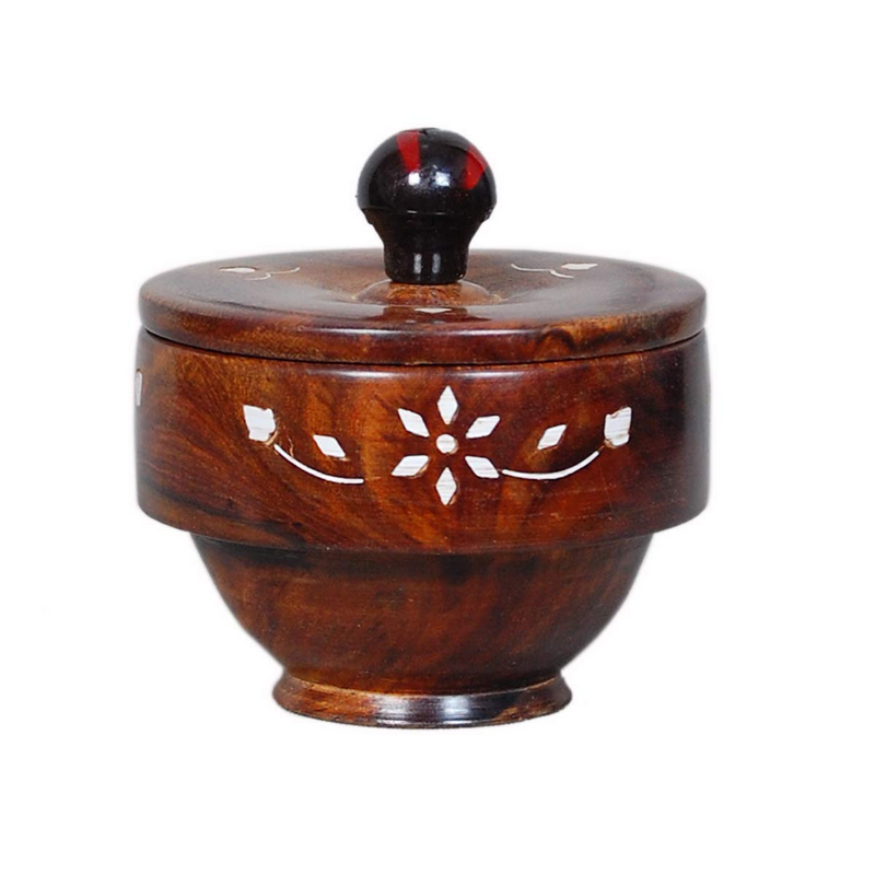 Handmade Floral Craved Sheesham Wooden Bowl Size 11X8X10 CM Color