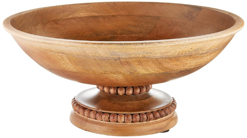 Handmade Fall Beaded Wood Pedestal Bowl Size 35X35X15 CM Color Brown