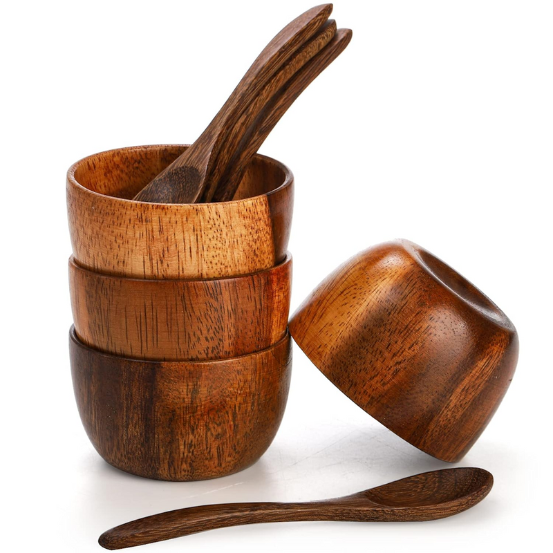 Handmade Wooden Japanese Style Bowls (Pack Of 4) Size 7.5X7.5X5.1 CM