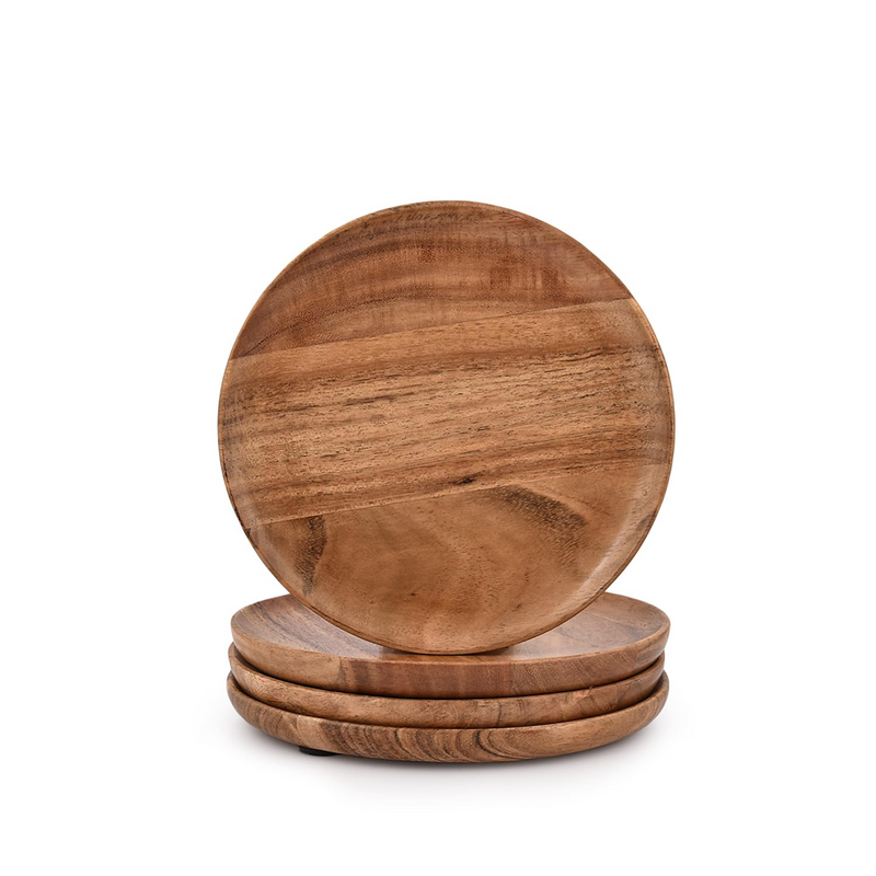 Handmade Wooden Round Serving Plates Set of 4 Size 7X7X1 Inch Color