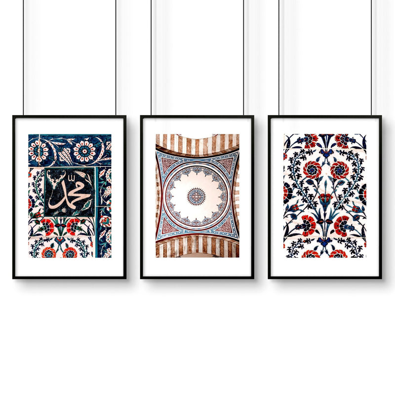 Islamic mosaic wall art | set of 3 pictures for hallway