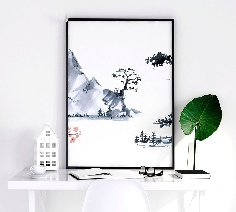 Japanese cherry blossom tree | set of 3 framed wall art