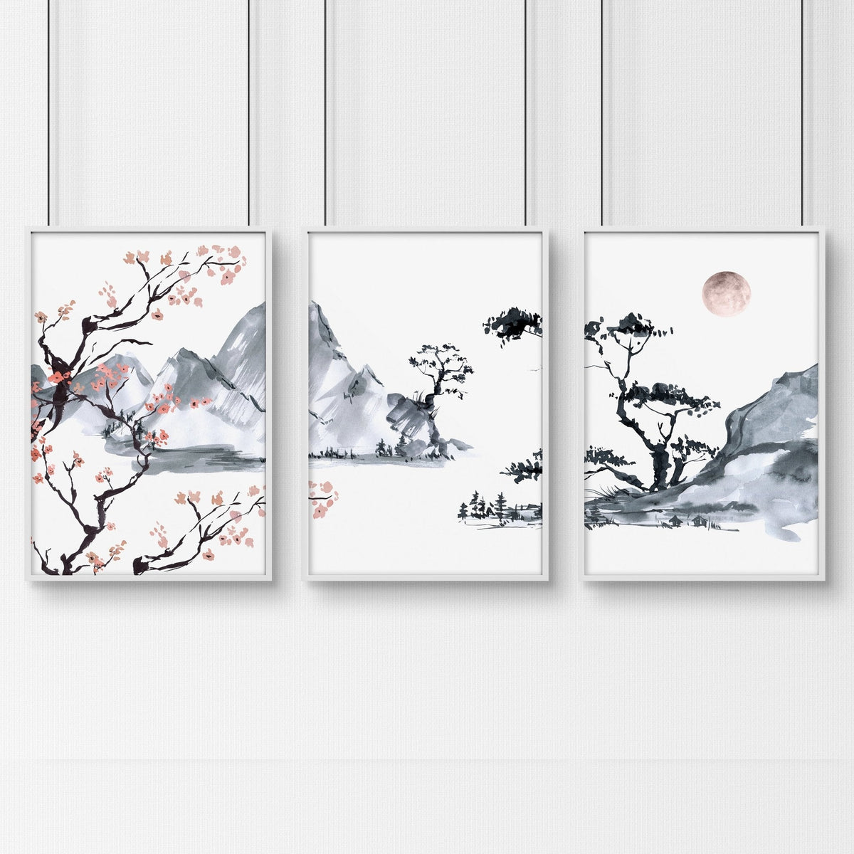 Japanese cherry blossom tree | set of 3 framed wall art