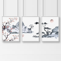Japanese cherry blossom tree | set of 3 framed wall art