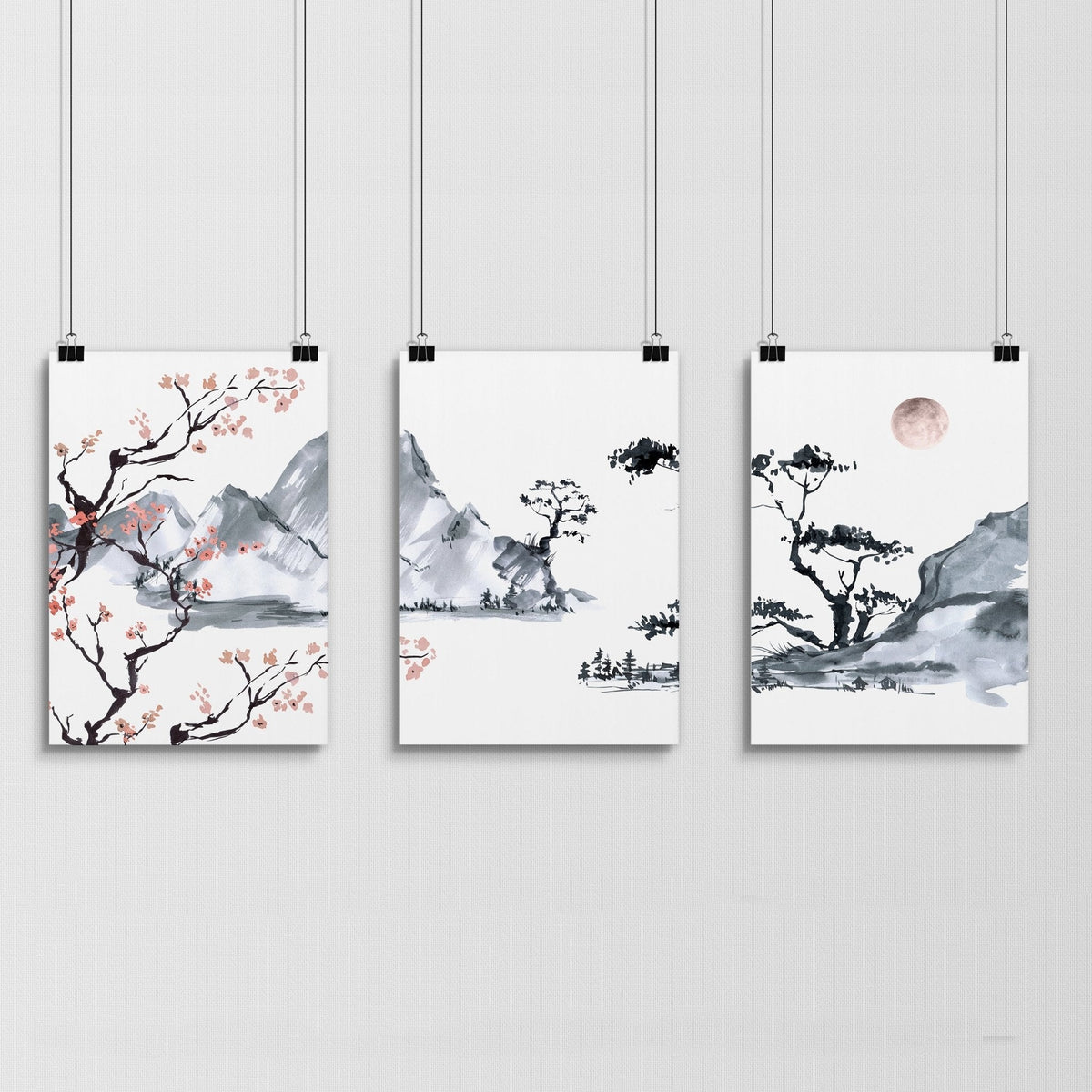Japanese cherry blossom tree | set of 3 framed wall art