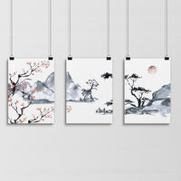 Japanese cherry blossom tree | set of 3 framed wall art