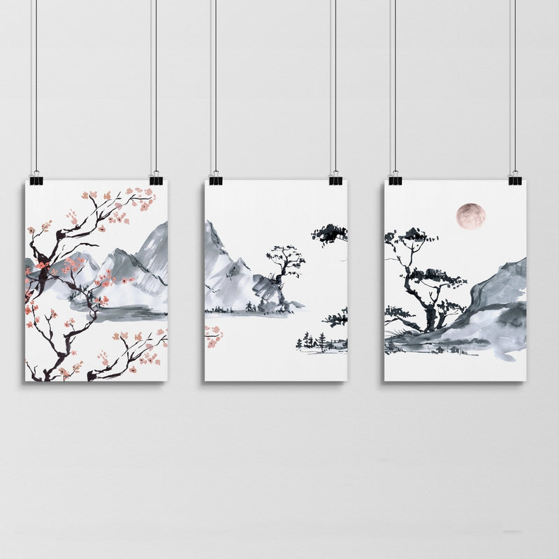 Japanese cherry blossom tree | set of 3 framed wall art
