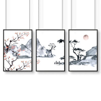 Japanese cherry blossom tree | set of 3 framed wall art