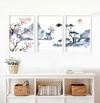 Japanese cherry blossom tree | set of 3 framed wall art