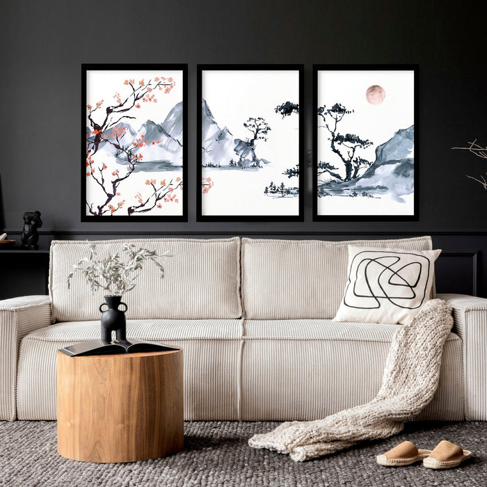 Japanese cherry blossom tree | set of 3 framed wall art