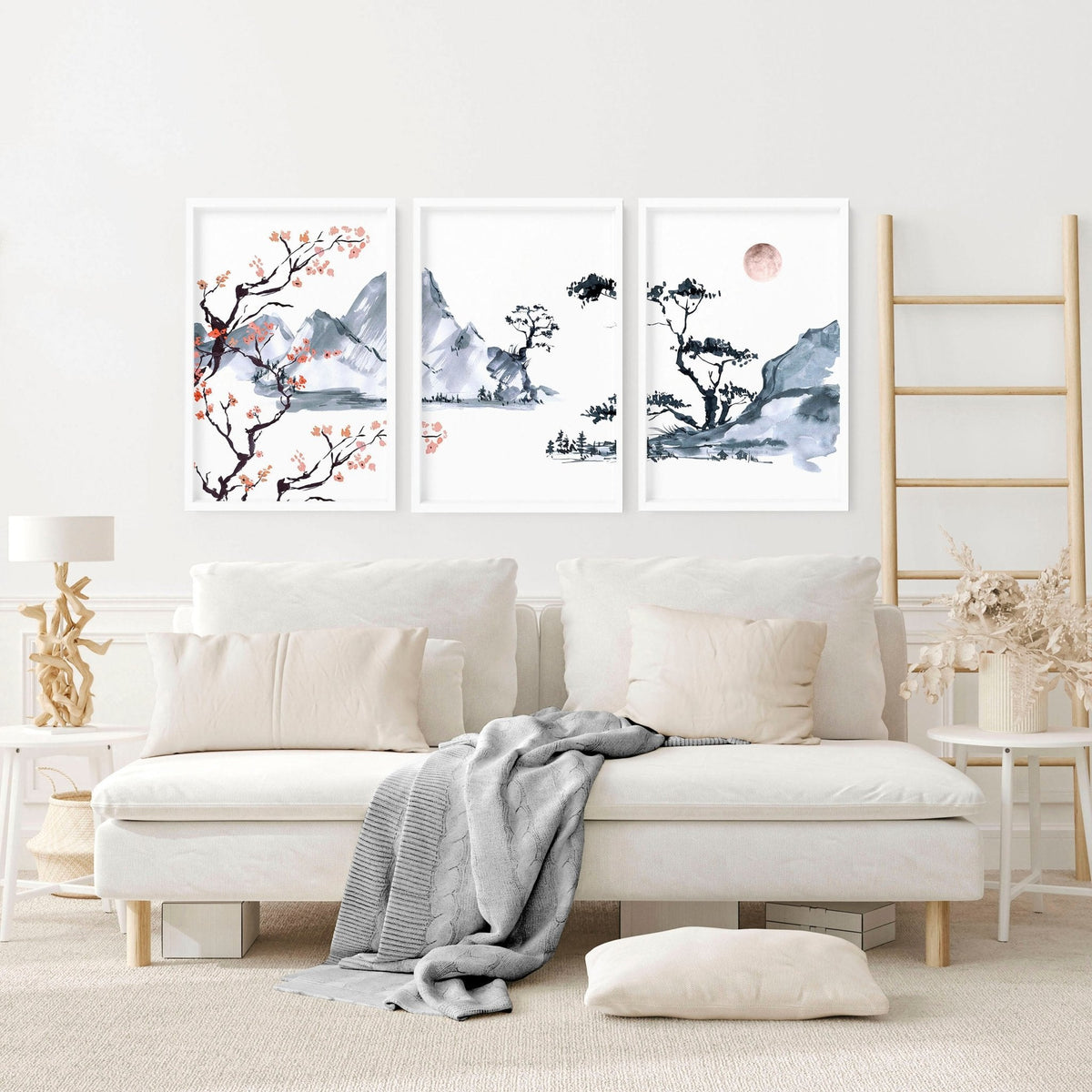 Japanese cherry blossom tree | set of 3 framed wall art