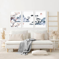 Japanese cherry blossom tree | set of 3 framed wall art