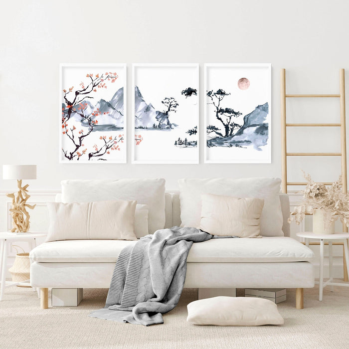 Japanese cherry blossom tree | set of 3 framed wall art