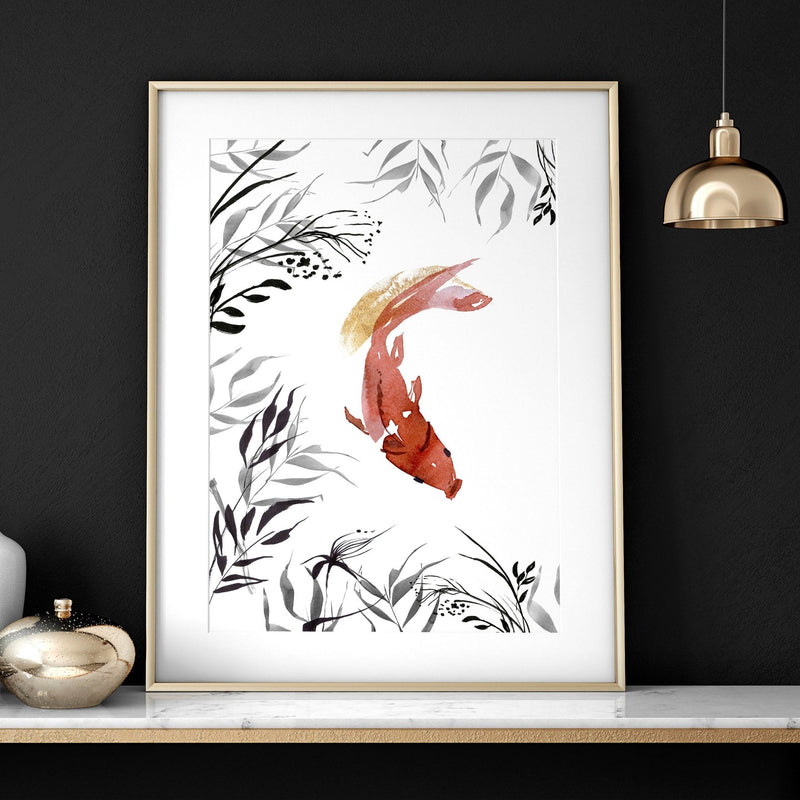 Koi fish Japanese art | set of 2 wall art prints for office decor