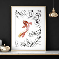 Koi fish Japanese art | set of 2 wall art prints for office decor
