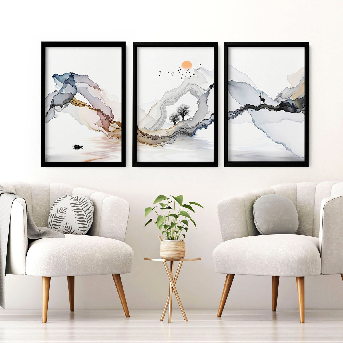 Framed print set of 3 | Landscape wall art for Living room