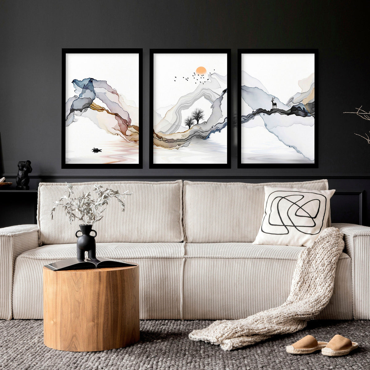 Framed print set of 3 | Landscape wall art for Living room