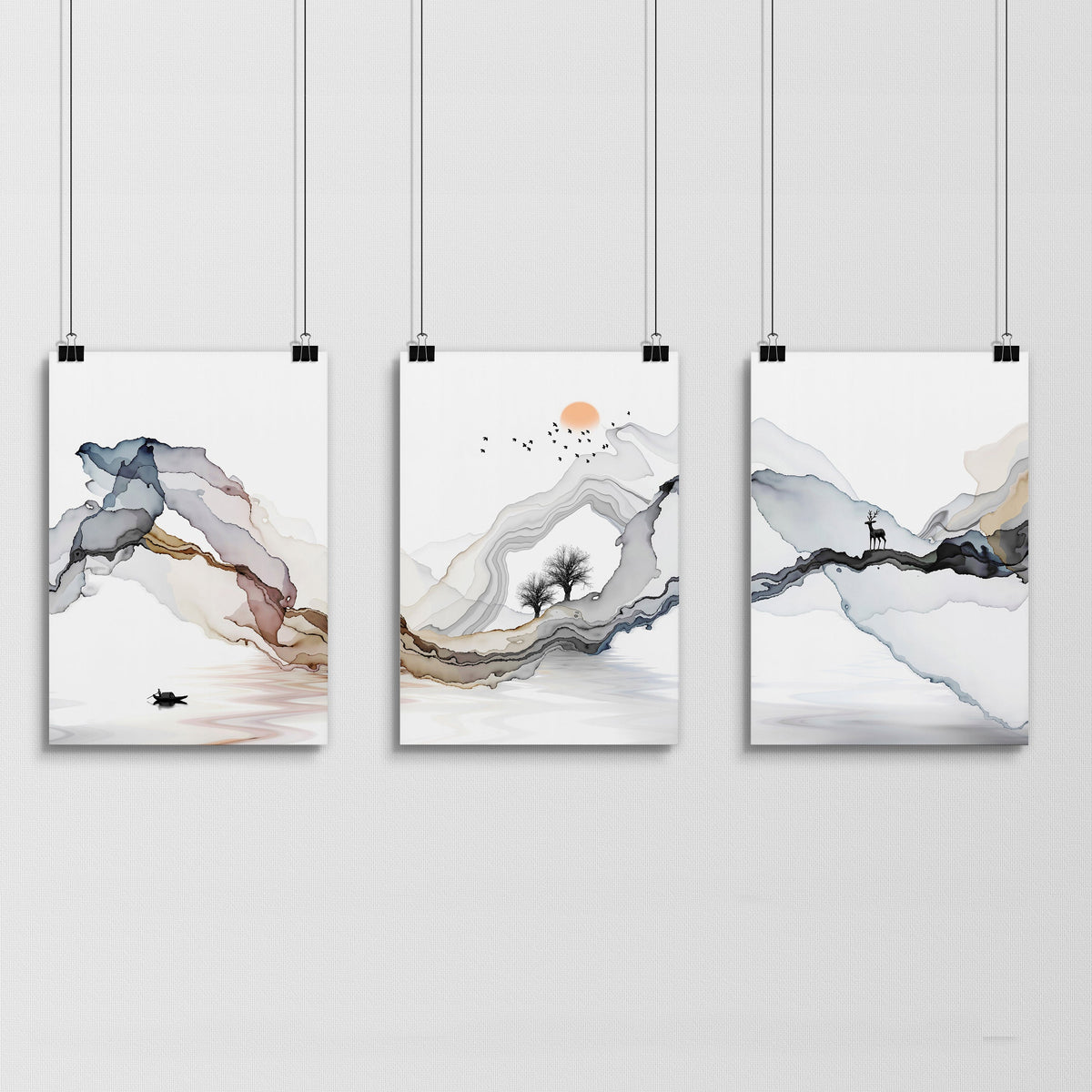 Framed print set of 3 | Landscape wall art for Living room