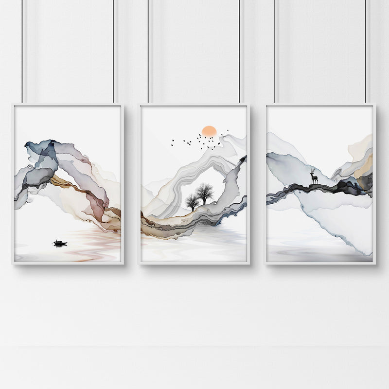 Framed print set of 3 | Landscape wall art for Living room
