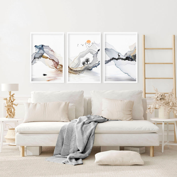 Framed print set of 3 | Landscape wall art for Living room