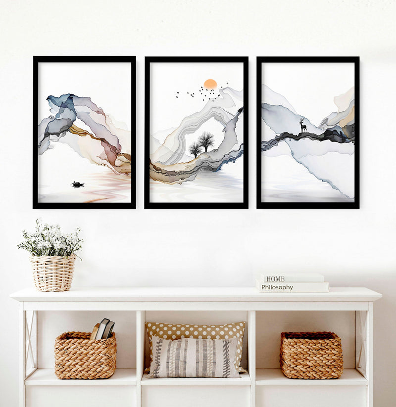 Framed print set of 3 | Landscape wall art for Living room