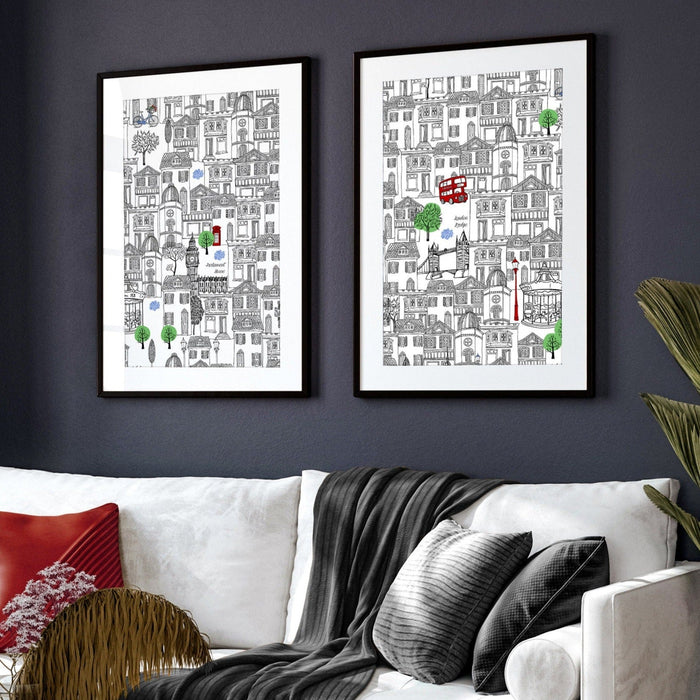 Wall art London | Set of 2 framed travel posters